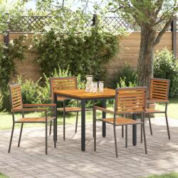 vidaXL 5 darabos kerti étkező szett szürke poli rattan akáccal, összecsukható kerti székek párnákkal 2 db szürke poli rattan, kerti asztal 90x90x75 cm szilárd akácfából és fémből (3365494) - vidaxl