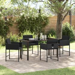 vidaXL 5 darabos kerti étkező szett párnákkal Fekete Poly Rattan (3380009) - vidaxl