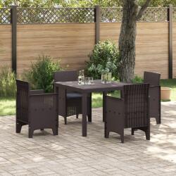 vidaXL 5 darabos kerti étkezőszett párnákkal barna poli rattan (3378540) - vidaxl