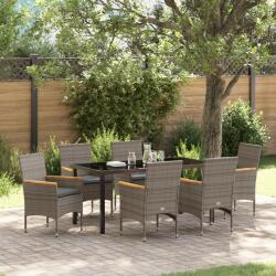 vidaXL 7 Darabos Kerti Étkezőszett Párnás Szürke Poly Rattan (3379853)