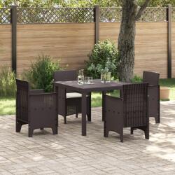 vidaXL 5 Részes Kert Éttkező Szett Párnákkal Barna Poly Rattan (3378541) - vidaxl