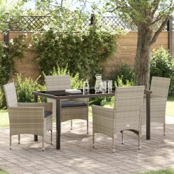 vidaXL 5 Részes Kerti Étkező Szett Párnákkal Világosszürke Poly Rattan (3379810)
