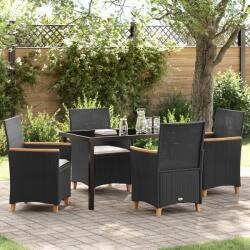 vidaXL 5 darabos kerti étkezőszett párnákkal, fekete poly rattan (3381088) - vidaxl