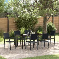 vidaXL 7 részes kerti étkező szett fekete poly rattan (3379153)