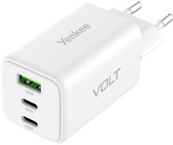 YENKEE YAC G65 VOLT 2xUSB-C / USB-A Hálózati Töltő Adapter 65W - Fehér (YAC G65 VOLT) (YAC G65 VOLT)