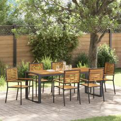 vidaXL 7 darabos kerti étkezőszett fekete polyrattan akácia (3365484)