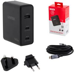 Unitek P1115A 2x USB Type-C / 1x USB Type-A Hálózati töltő - Fekete (140W) (P1115A) (P1115A)