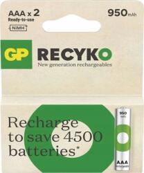 GP Batteries ReCyko NiMH újratölthető elem HR03 (AAA) 950mAh 2db. 500+ töltési ciklus (201241) (201241)