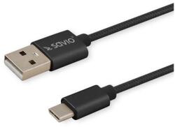 SAVIO USB-C apa - USB 2.0-A apa Adat- és töltőkábel 2m - Fekete (CL-129) (CL-129)