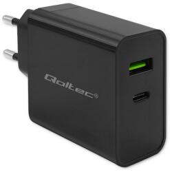 Qoltec 52378 Super Quick 1x USB Type-C / 1x USB Type-A Hálózati töltő - Fekete (45W) (52378) (52378)