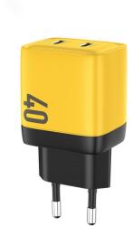Wekome WP-U128 GaN 2x USB-C Hálózati töltő - Sárga/Fekete (40W) (WK-WP-U128) (WK-WP-U128)