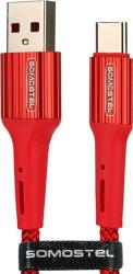 Somostel 025697 USB-A apa - USB-C apa 2.0 Adat és töltőkábel - Piros (1m) (025697) (025697)