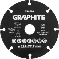 GRAPHITE Gtx 55H698 Vágókorong, Fához, Műanyaghoz, Volfrámkarbid, 125 X 22, 2 mm (V31AC-TOP-55H698) (V31AC-TOP-55H698)