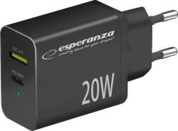 Esperanza Quick Power Charger USB-A / USB-C Hálózati töltő Adapter 20W - Fekete ( )