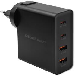 Qoltec 52383 Power Pro 2x USB Type-C / 2x USB Type-A GaN Hálózati töltő - Fekete (130W) (52383) (52383)