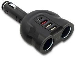Qoltec Autós 2xUSB + USB QC 3.0 + USB-C + 2x szivargyújtó töltő 52W Fekete (50641) (50641)