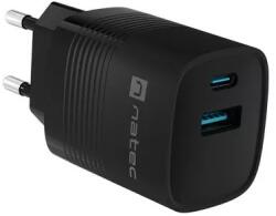 NATEC Ribera GaN USB-C / USB-A Hálózati töltő - Fekete (30W) (NUC-2141) (NUC-2141)