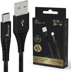 Extralink USB-A apa - USB-C apa Adat- és töltőkábel 2m - Fekete (CABESL01) (CABESL01)