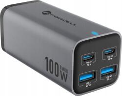 Forcell F-Energy GaN III VT-49 2xUSB-C + 2xUSB-A asztali töltő, PD, QC4.0, SFC2.0, 5A, 100W, szürke ( )