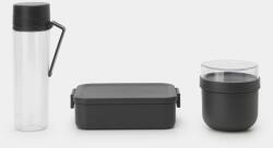 Brabantia Make & Take Breakfast and Lunch Set 3db-os szett, vizes palack + reggeliző tál + közepes méretű ételhordozó doboz, BPA mentes műanyag, sötétszürke - 206740 (206740) (206740)