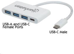 Manhattan Type-C -> 3db USB 3.0 + 1 db USB Type-C, Power Delivery fehér (163552) (163552) (163552)