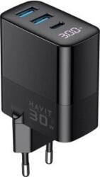 Havit UCLE001 EU USB-C / 2x USB-A Hálózati Gyorstöltő Adapter 30W - Fekete (UCLE001 EU) (UCLE001 EU)