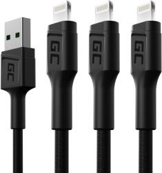 Green Cell GC Ray USB-A apa - Lightning apa Adat- és töltőkábel 120cm - Fekete (3 db) (KABGCSET05) (KABGCSET05)