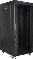 Lanberg FF01-6827-12BL 19" 27U SZÉL: 600mm MÉLY: 800mm MAG: 1431mm lapraszerelt LCD üvegajtós fekete rack szekrény (FF01-6827-12BL) (FF01-6827-12BL) - xupe