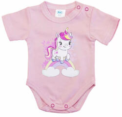  Rövid ujjú baba body - púderrózsaszín unikornis (62) - babyshopkaposvar