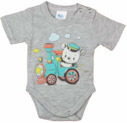  Rövid ujjú baba body cuki Vonatos mintával (80) - szürke - babyshopkaposvar