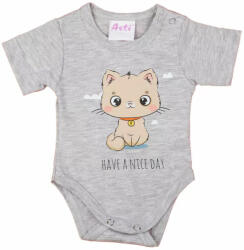  Rövid ujjú baba body cuki Cica mintával (80) - szürke - babyshopkaposvar