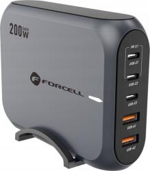Forcell F-Energy GaN III VT-51 3xUSB-C + 2xUSB-A asztali töltő, PD, QC4.0, SFC2.0, 5A, 200W, szürke ( )