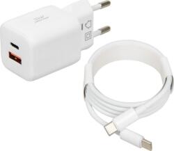 iBOX C-42 USB-A / USB-C Hálózati Gyorstöltő Adapter 33W + USB Type-C töltőkábel - Fehér (ILUC42W) (ILUC42W)