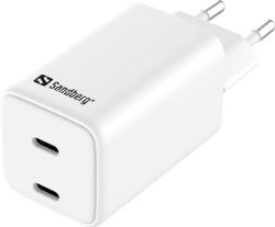 Sandberg 2xUSB-C Hálózati Töltő Adapter 65W - Fehér (AC Charger Dual USB-C PD65W EU) (AC Charger Dual USB-C PD65W EU)