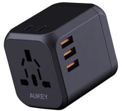 AUKEY PA-TA04 3x USB Type-A / 1x USB Type-C Hálózati töltő + Utazó adapter - Fekete (30W) (PA-TA04) (PA-TA04)