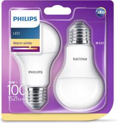 Philips E27 A60 13W 1521 lumen meleg fehér LED gömb izzó 2db/csomag (929001234561) (929001234561)