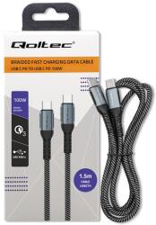 Qoltec 52358 USB-C apa - USB-C apa 2.0 Adat és töltő kábel - Fekete (1.5m) (52358) (52358)