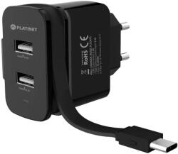 Platinet PLCURTC fali töltő Type-C kábellel fekete (PLCURTC) (PLCURTC)
