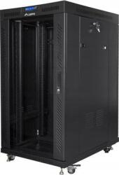 Lanberg 19" szabadon álló rack szekrény 22U/800X1000 üvegajtó, lapraszerelt, LCD kijelző, fekete V2 (FF01-8022-12BL) (FF01-8022-12BL)