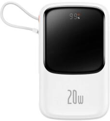 Baseus Qpow Pro Powerbank USB-C kábellel USB-C 2xUSB 10000mAh 20W fehér (PPQD060002) (PPQD060002) (PPQD060002)