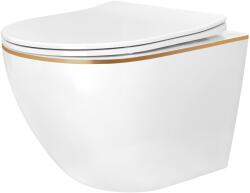Rea Carlo Mini Tornado, fali WC-csésze 490x355x350mm + WC-ülőke, fehér-arany peremmel, REA-C6801 (REA-C6801)