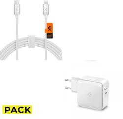 Pack Spigen Pe2007eu Powerarc 2-port Network Charger Pd60w/qc3.0 White + Töltő és Szinkronizáló Kábel Spigen Pb2200 Arcwire Lightning Cable 200cm White