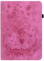  ART FLOWERS Flip tok Huawei MediaPad M5 Lite 10" -hez, sötét rózsaszín