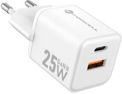 Forcell F-Energy Mini GaN III VT-25B USB-C + USB-A töltő adapter, PD, QC4.0, 25W, fehér
