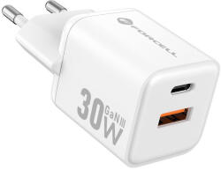 Forcell F-Energy Mini GaN III VT-35 USB-C + USB-A töltő adapter, PD, QC4.0, 30W, fehér