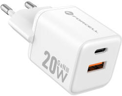 Forcell F-Energy Mini GaN III VT-35A USB-C + USB-A töltő adapter, PD, QC4.0, 20W, fehér