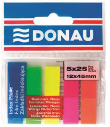 Donau Jelölőcímke, műanyag, 5x25 lap, 12x45 mm, DONAU, neon szín (D7577) - hezi