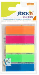 STICK N Jelölőcímke, műanyag, 5x25 lap, 45x12 mm, STICK N, neon színek (SN21050) - hezi