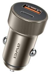Awei C-857 autós töltő 1xUSB-A és 1xUSB-C csatlakozással 33W - barna