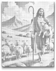  PontPöttyöző - Jézus a juhokkal a réten Méret: 30x40cm, Keretezés: Keret nélkül (csak a vászon), Szín: Kék